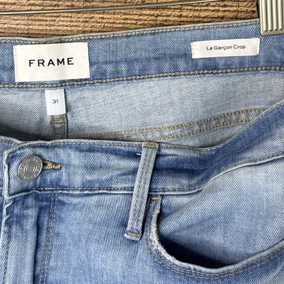 Frame Le Garcon Crop Straight Leg Jeans Cebu Rips Light Blue Size 31 - Picture 4 of 9